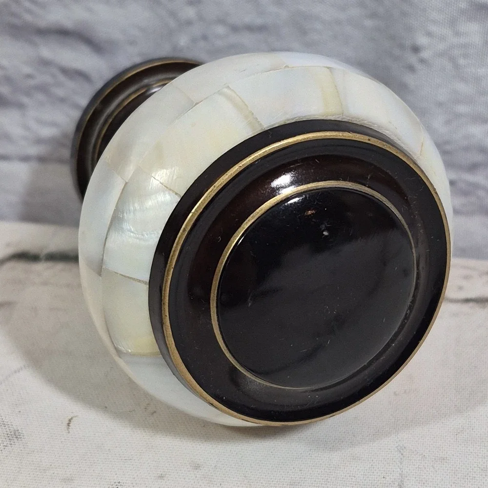 Vintage Wooden Door Know Handle Wooden Gold Accent Faux Mother Of Pearl /Abalone